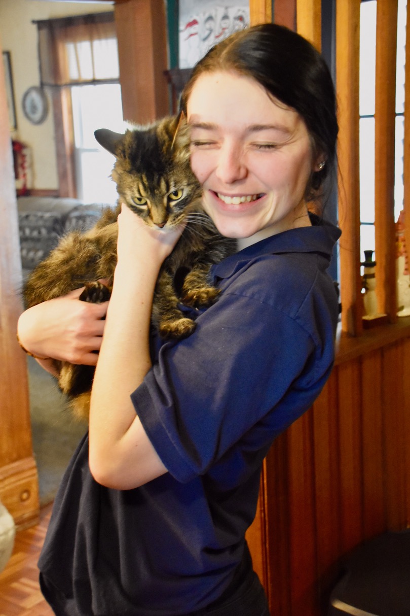 Sarah and the cat.
